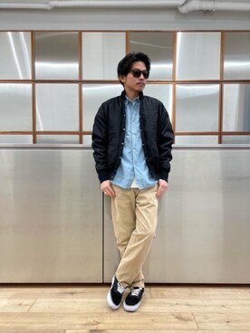 「長袖シャツ」｜「アイテム（スタジャン）」を使った、京都くんさん（メンズ・172cm）の春コーディネート