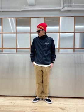 「コラボレーション」｜「アイテム（ブルゾン）」を使った、京都くんさん（メンズ・172cm）の春コーディネート