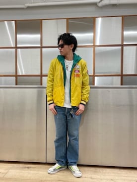 「でにむ」｜「アイテム（ナイロンジャケット）」を使った、京都くんさん（メンズ・172cm）の春コーディネート