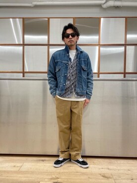 「ロンt」｜「アイテム（デニムジャケット）」を使った、京都くんさん（メンズ・172cm）の春コーディネート