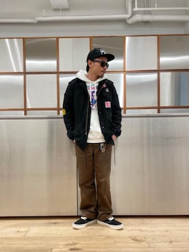 「HYSTERIC GLAMOUR（ヒステリックグラマー）のHYS WHISKY柄 刺繍キャップ（キャップ）」を使った、京都くんさん（メンズ・172cm）の春コーディネート