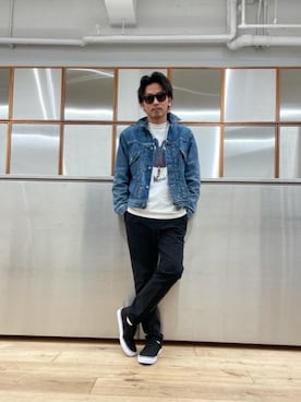 「ロンt」｜「アイテム（デニムジャケット）」を使った、京都くんさん（メンズ・172cm）の春コーディネート