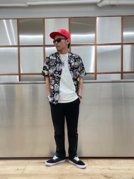 「HYSTERIC GLAMOUR（ヒステリックグラマー）のHYS WHISKY柄 刺繍キャップ（キャップ）」を使った、京都くんさん（メンズ・172cm）の夏コーディネート