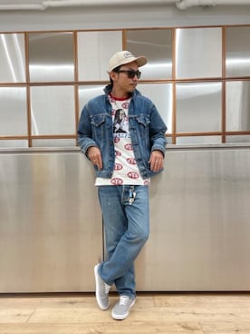 キャップを使った デニムオンデニム のメンズ人気ファッションコーディネート ユーザー ショップスタッフ Wear