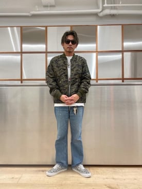「でにむ」｜「アイテム（ミリタリージャケット）」を使った、京都くんさん（メンズ・172cm）の夏コーディネート