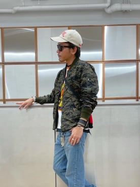 「でにむ」｜「アイテム（ミリタリージャケット）」を使った、京都くんさん（メンズ・172cm）の秋コーディネート