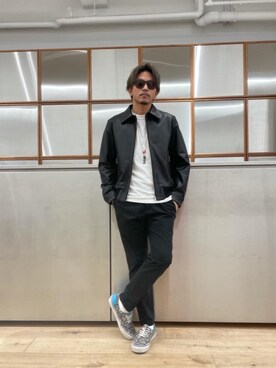 「レザーコーデ」｜「アイテム（ブルゾン）」を使った、京都くんさん（メンズ・172cm）の秋コーディネート