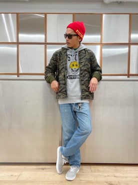 「でにむ」｜「アイテム（ミリタリージャケット）」を使った、京都くんさん（メンズ・172cm）の秋コーディネート