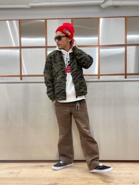 「ニットキャップ」｜「アイテム（ミリタリージャケット）」を使った、京都くんさん（メンズ・172cm）の秋コーディネート