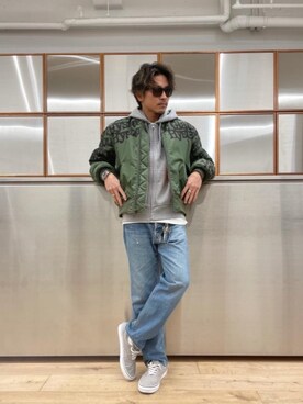 「HYSTERIC GLAMOUR（ヒステリックグラマー）のアイテム（MA-1）」を使った、京都くんさん（メンズ・172cm）の秋コーディネート