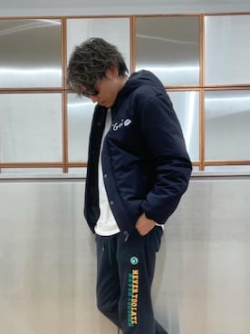 「コラボレーション」｜「アイテム（ブルゾン）」を使った、京都くんさん（メンズ・172cm）の秋コーディネート
