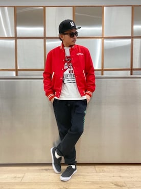 「90'sコーデ」｜「アイテム（スタジャン）」を使った、京都くんさん（メンズ・172cm）の秋コーディネート