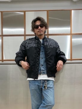 「90'sコーデ」｜「アイテム（MA-1）」を使った、京都くんさん（メンズ・172cm）の秋コーディネート