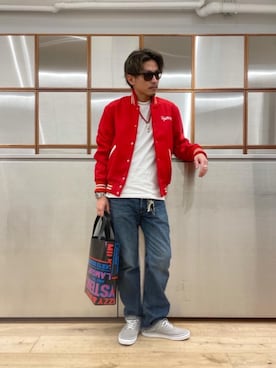 「90'sコーデ」｜「アイテム（スタジャン）」を使った、京都くんさん（メンズ・172cm）の冬コーディネート