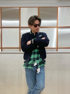 「90'sコーデ」｜「アイテム（スタジャン）」を使った、京都くんさん（メンズ・172cm）の冬コーディネート