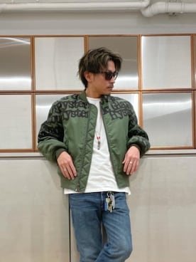 「HYSTERIC GLAMOUR（ヒステリックグラマー）のアイテム（MA-1）」を使った、京都くんさん（メンズ・172cm）の冬コーディネート