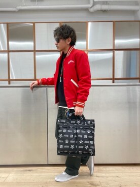 「90'sコーデ」｜「アイテム（スタジャン）」を使った、京都くんさん（メンズ・172cm）の冬コーディネート