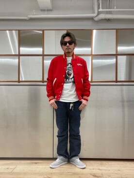 「90'sコーデ」｜「アイテム（スタジャン）」を使った、京都くんさん（メンズ・172cm）の冬コーディネート