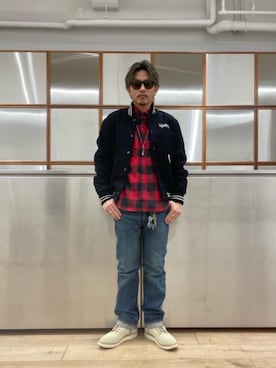 「90'sコーデ」｜「アイテム（スタジャン）」を使った、京都くんさん（メンズ・172cm）の冬コーディネート