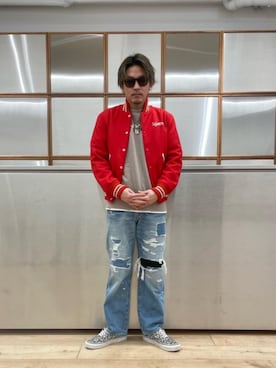 「90'sコーデ」｜「アイテム（スタジャン）」を使った、京都くんさん（メンズ・172cm）の冬コーディネート