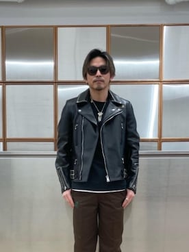「HYSTERIC GLAMOUR（ヒステリックグラマー）のアイテム（ライダースジャケット）」を使った、京都くんさん（メンズ・172cm）の春コーディネート