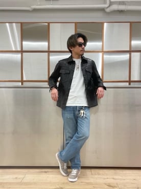 「レザーコーデ」｜「アイテム（その他アウター）」を使った、京都くんさん（メンズ・172cm）の春コーディネート