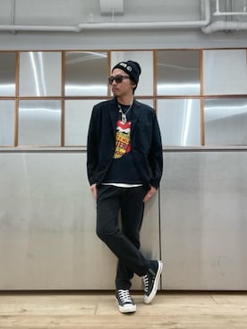 「コラボレーション」｜「アイテム（その他アウター）」を使った、京都くんさん（メンズ・172cm）の春コーディネート