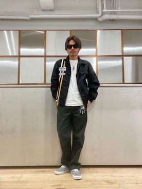 「レーシングジャケット」｜「アイテム（パンツ）」を使った、京都くんさん（メンズ・172cm）の春コーディネート