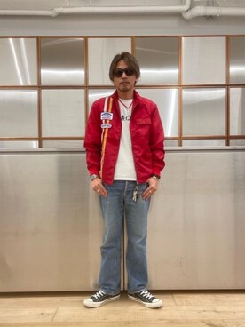京都くんさんの「HYS GOOD TIMEアップリケ レーシングジャケット」を使ったコーディネート