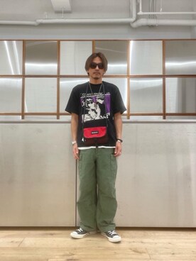 「アイテム（ボディバッグ/ウエストポーチ、レッド系）」を使った、京都くんさん（メンズ・172cm）の春コーディネート