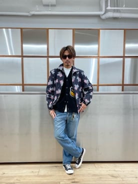 RABBIT HEADワッペン レタードカーディガンを使ったショップスタッフの