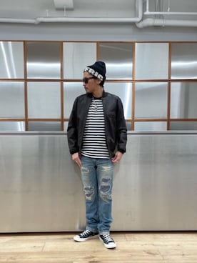 「でにむ」｜「アイテム（ニットキャップ/ビーニー）」を使った、京都くんさん（メンズ・172cm）の冬コーディネート