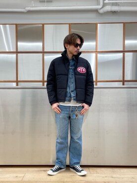 「らふこーで」｜「アイテム（デニムジャケット）」を使った、京都くんさん（メンズ・172cm）の冬コーディネート