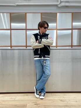 「でにむ」｜「アイテム（スタジャン）」を使った、京都くんさん（メンズ・172cm）の冬コーディネート