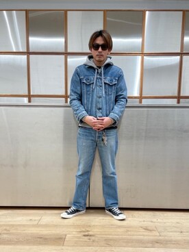 「らふこーで」｜「アイテム（デニムジャケット）」を使った、京都くんさん（メンズ・172cm）の冬コーディネート