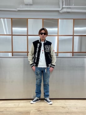 「でにむ」｜「アイテム（スタジャン）」を使った、京都くんさん（メンズ・172cm）の冬コーディネート