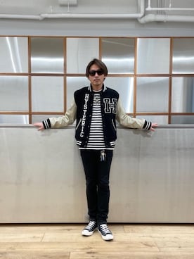 「スキニー」｜「アイテム（スタジャン）」を使った、京都くんさん（メンズ・172cm）の冬コーディネート