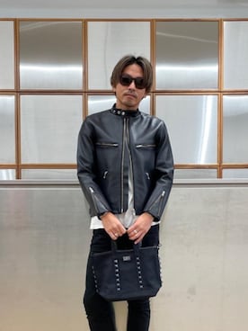 「HYSTERIC GLAMOUR（ヒステリックグラマー）のアイテム（ライダースジャケット）」を使った、京都くんさん（メンズ・172cm）の秋コーディネート