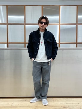 「ワイドパンツ 」｜「アイテム（デニムジャケット）」を使った、京都くんさん（メンズ・172cm）の春コーディネート