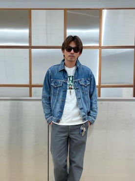 「ワイドパンツ 」｜「アイテム（デニムジャケット）」を使った、京都くんさん（メンズ・172cm）の春コーディネート