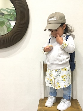 「CIAOPANIC TYPY（チャオパニックティピー）のアイテム（シャツワンピース）」を使った、himacoさん（キッズ・90cm）の冬コーディネート
