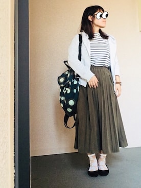 「earth music&ecology（アースミュージックアンドエコロジー）のアイテム（バレエシューズ、ブラック系）」を使った、mmmさん（レディース・149cm）の春コーディネート