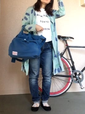 「earth music&ecology（アースミュージックアンドエコロジー）のアイテム（バレエシューズ、ブラック系）」を使った、mmmさん（レディース・149cm）の春コーディネート