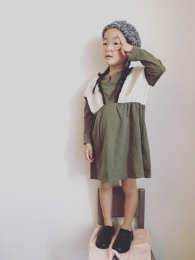 「cokitica（コキチカ）のアイテム（ワンピース、グリーン系）」を使った、peachさん（キッズ）の秋コーディネート