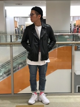 「AVIREX（アヴィレックス）のアイテム（ライダースジャケット）」を使った、hayato inoueさん（メンズ・171cm）の秋コーディネート