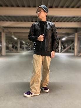 「AVIREX（アヴィレックス）のアイテム（ライダースジャケット）」を使った、hayato inoueさん（メンズ・170cm）の秋コーディネート