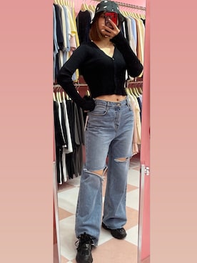 「standsのアイテム（カーディガン/ボレロ、ブラック系）」を使った、ﾜさん（レディース）の春コーディネート