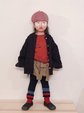 「アイテム（カーディガン/ボレロ、ブラック系）」を使った、SOYUさん（キッズ・90cm）の冬コーディネート