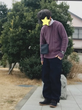 「ペインターパンツ」｜「アイテム（キャスケット）」を使った、りょうめがねくろぶちさん（メンズ・171cm）の冬コーディネート