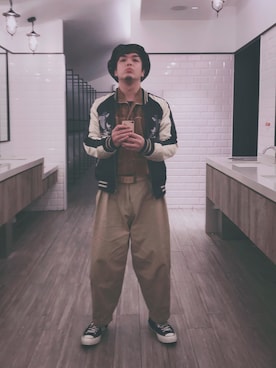 「アイテム（スカジャン、その他）」を使った、Berdyさん（メンズ・170cm）の冬コーディネート